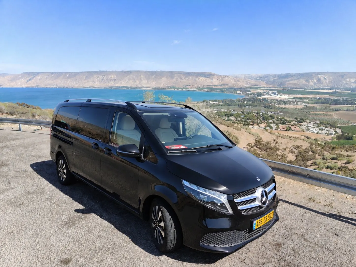 Ran Frenkel's private Mercedes V-Class above the Sea of Galilee